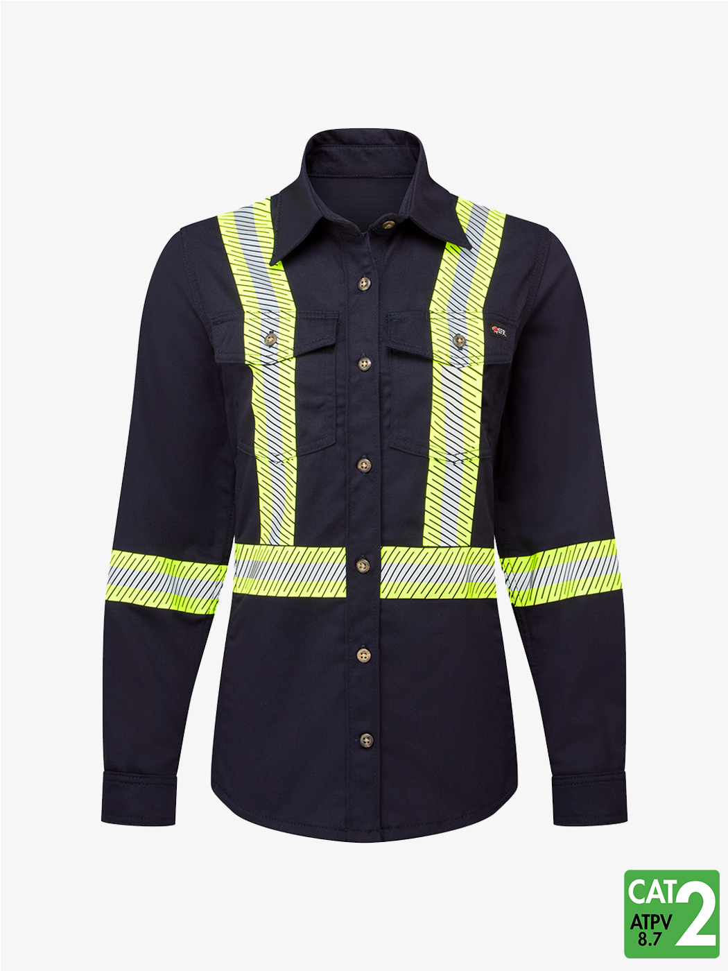 Women’s UltraSoft® 7 oz Deluxe Segmented Striped Navy Work Shirt – Style 673