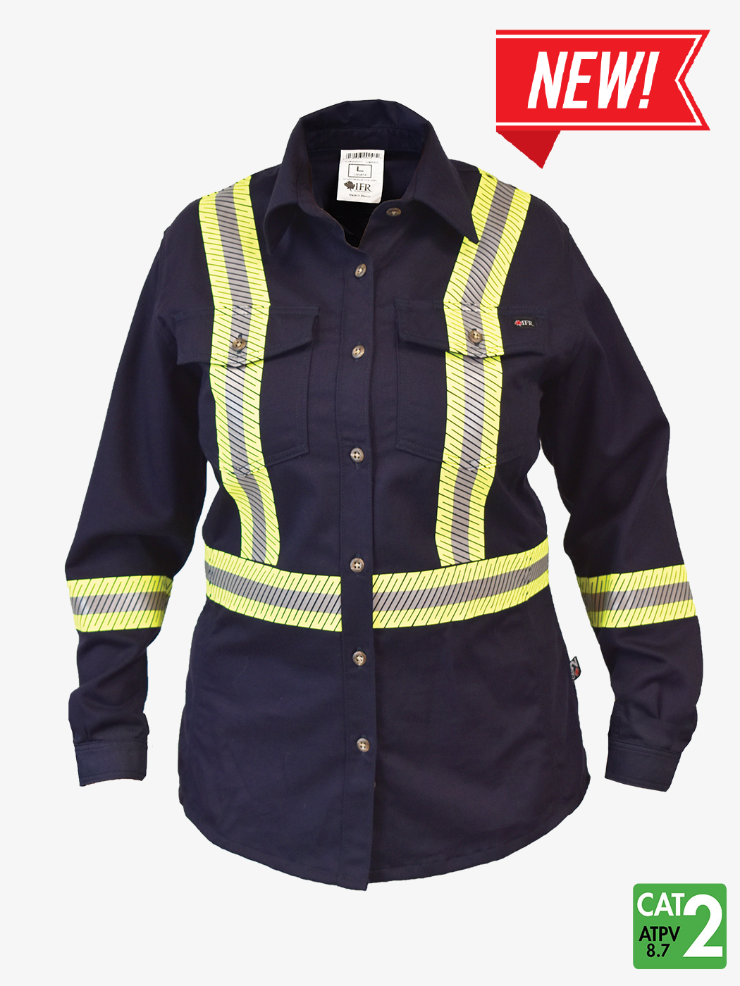 Women’s UltraSoft® 7 oz Deluxe Segmented Striped Navy Work Shirt – Style 673