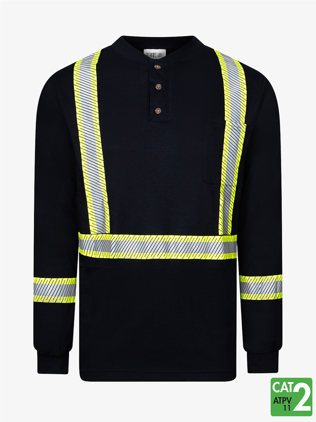 Frontline 6.9 oz Henley Segmented Striped Navy Long Sleeve T-Shirt – Style 662