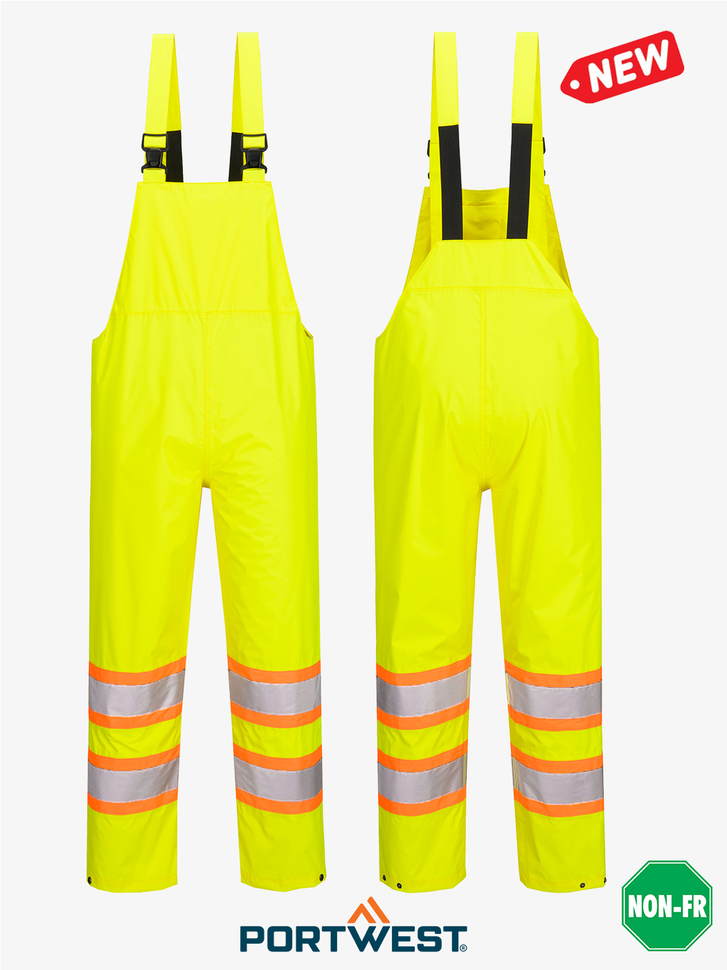 Hi-Vis Yellow Contrast Striped Rain Bib & Brace- Style CA449YE