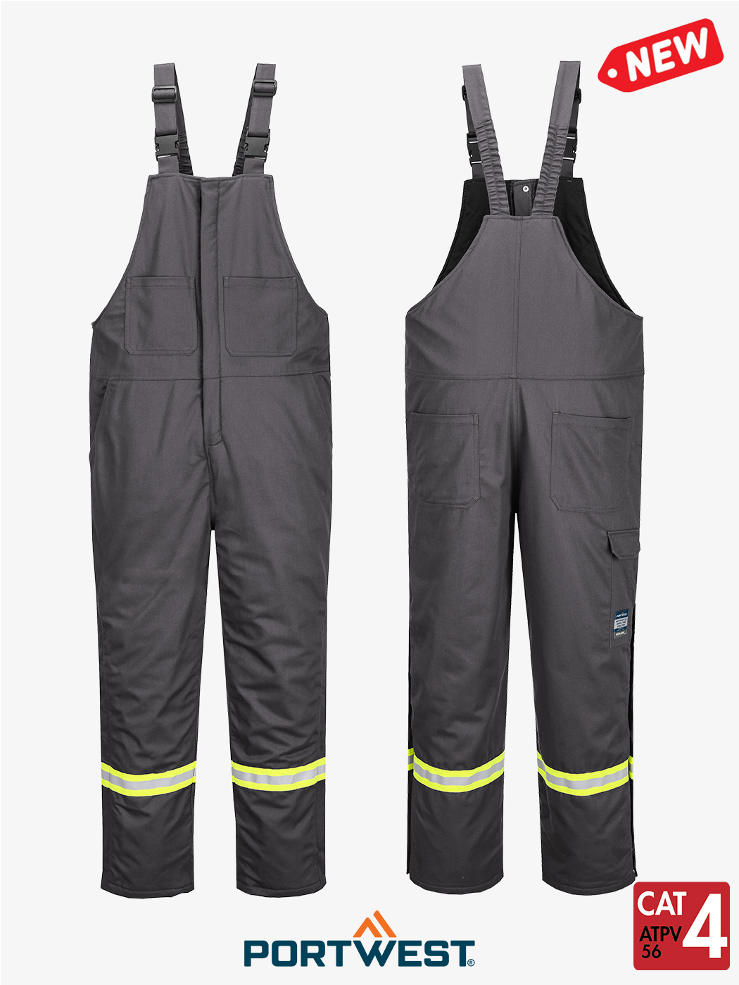 Bizflame® 88/12 Grey Insulated FR Winter Bib Pants – Style FR429GR