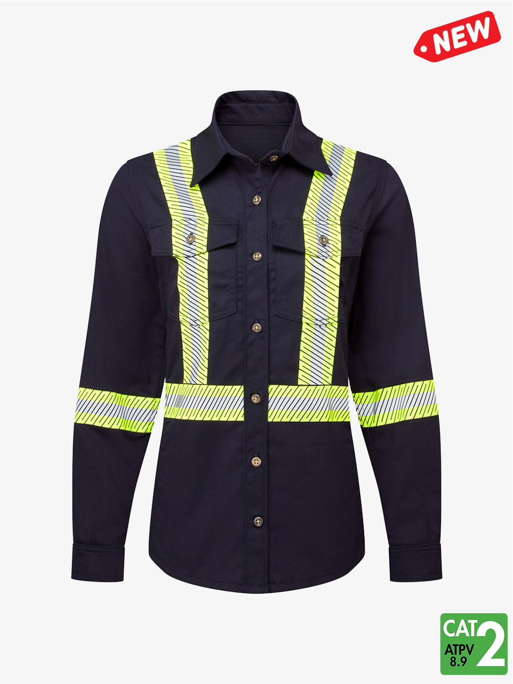 Women’s Avenger 7 oz Deluxe Segmented Striped Navy Work Shirt – Style 673